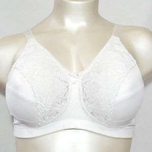 40D Exquisite Form 2526 Comfort Band‎ Wire Free Lace Trim Bra White NWOT